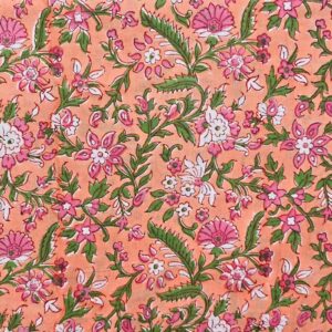 Indiase blockprint – oranje en roze bloemen